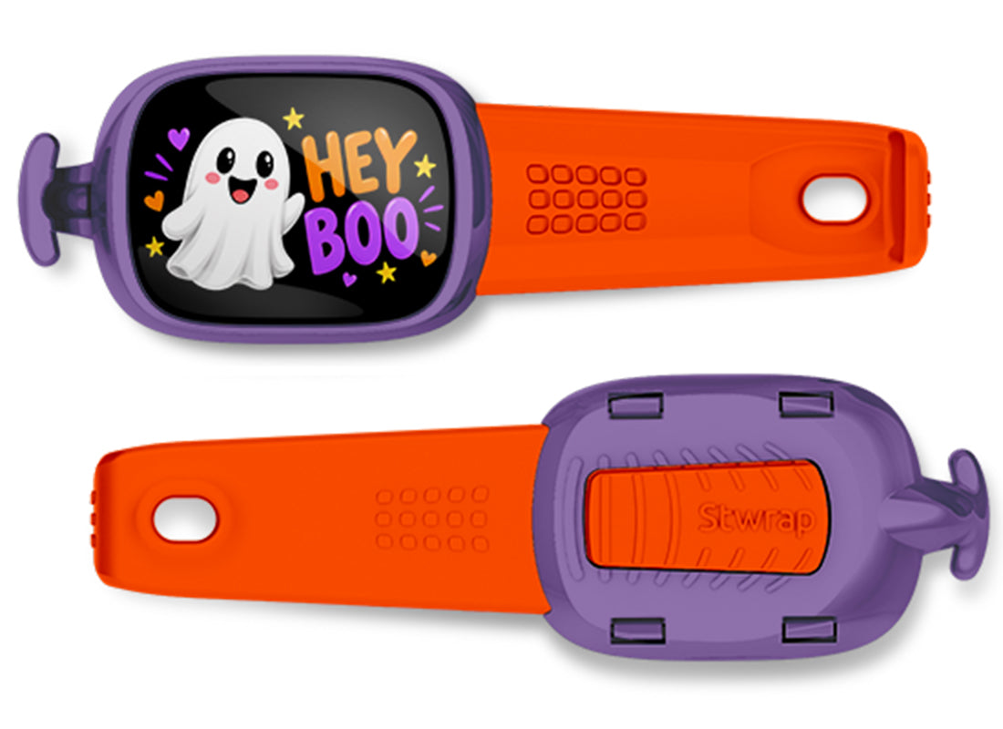 Hey Boo Stwrap bag tag, front design and back view