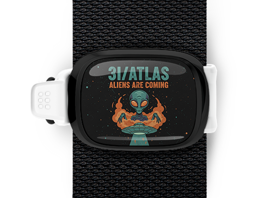 3i atlas bag tag stwrap black case white band mounted on backpack strap