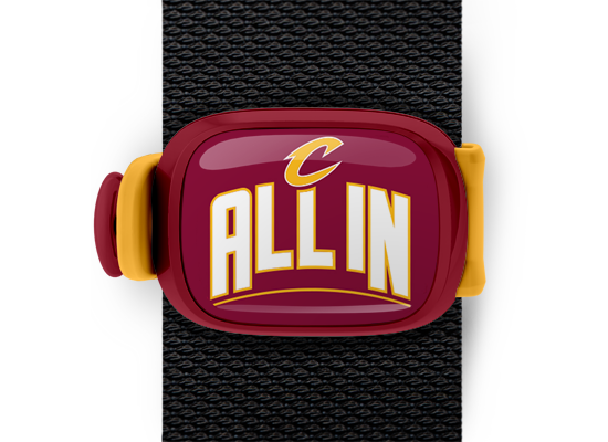 All In Cleveland Cavaliers Bag Tag mounted on a bag strap