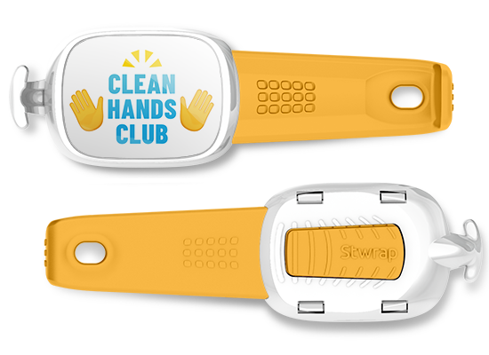 Clean Hands Club bag tag Stwrap mounted on backpack strap