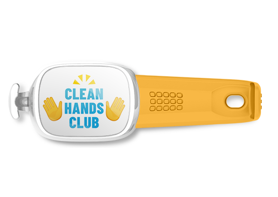 Clean Hands Club bag tag Stwrap mounted on backpack strap