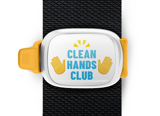 Clean Hands Club bag tag Stwrap mounted on backpack strap