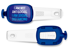 Social Distancing pandemic bag tag Stwrap mounted on backpack strap