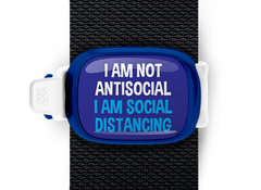 Social Distancing pandemic bag tag Stwrap with default title case mounted on backpack strap