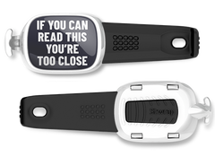 You're Too Close pandemic bag tag Stwrap mounted on backpack strap