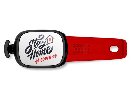 Stay Home pandemic bag tag Stwrap mounted on backpack strap