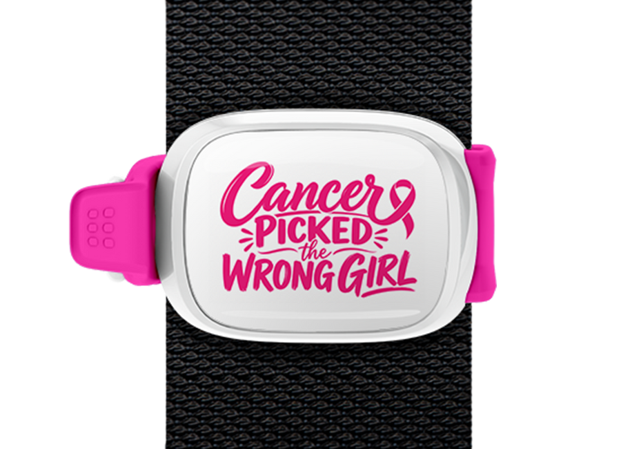 Cancer Picked the Wrong Girl Pink Stwrap bag tag mounted on a bag strap