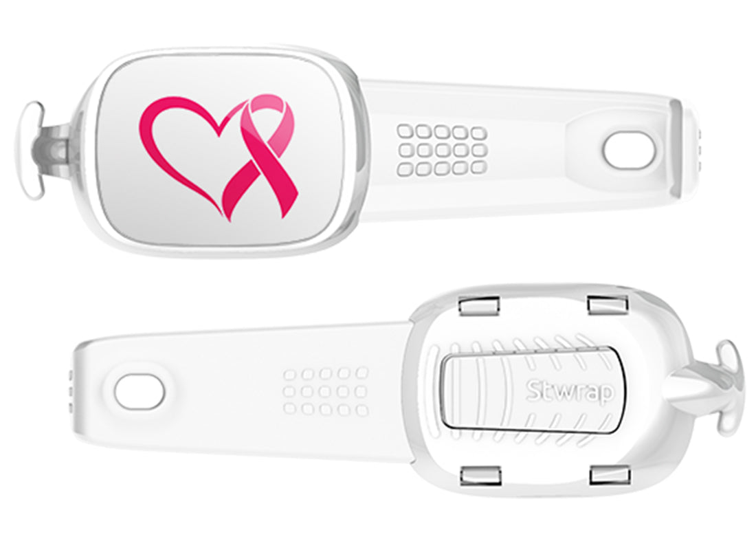 Pink Ribbon Heart Loop Stwrap bag tag front and back views