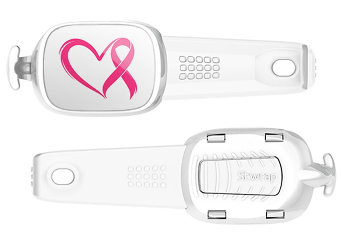 Heart & Pink Ribbon Outline Stwrap bag tag front and back views