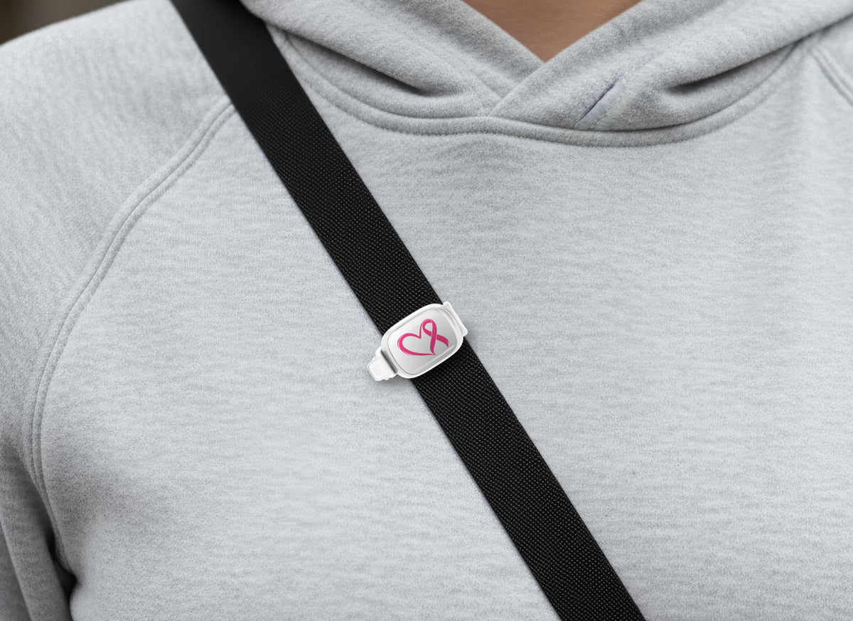 Heart & Pink Ribbon Outline breast cancer awareness Stwrap on a bag in a lifestyle setting