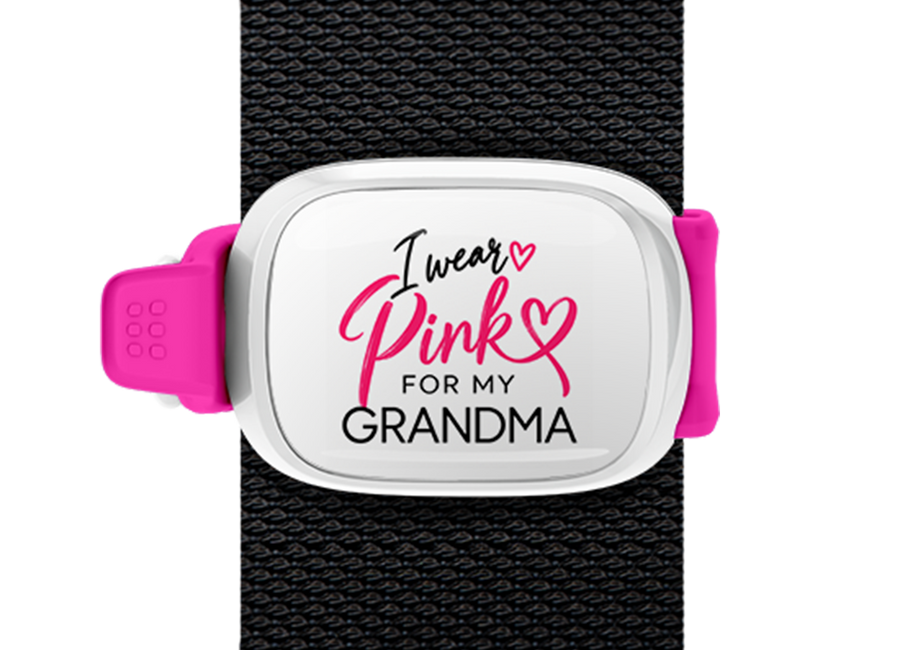 I Wear Pink for My Grandma Stwrap bag tag mounted on a bag strap