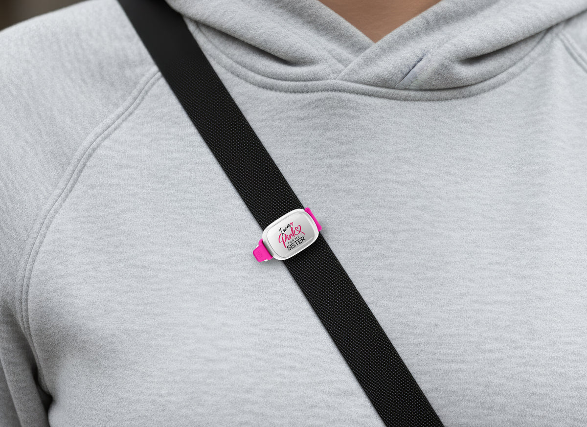 I Wear Pink for My Sister breast cancer awareness Stwrap on a bag in a lifestyle setting