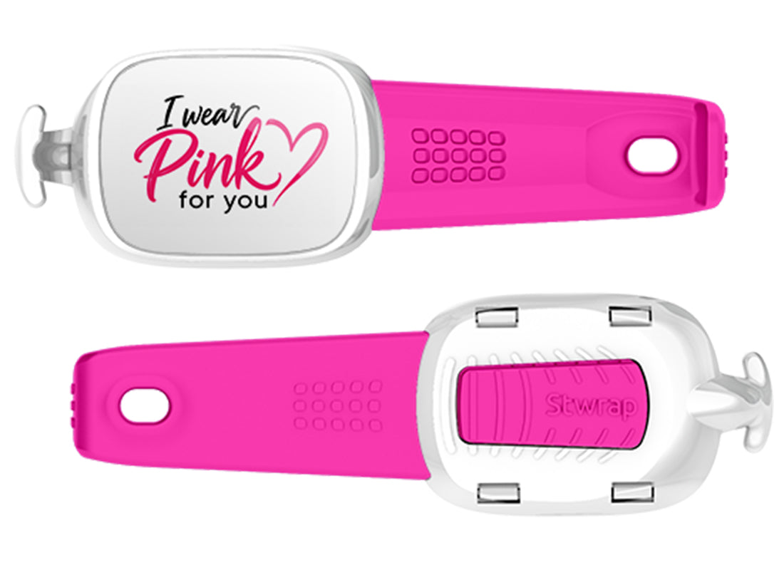 I Wear Pink for You Script Stwrap bag tag front and back views