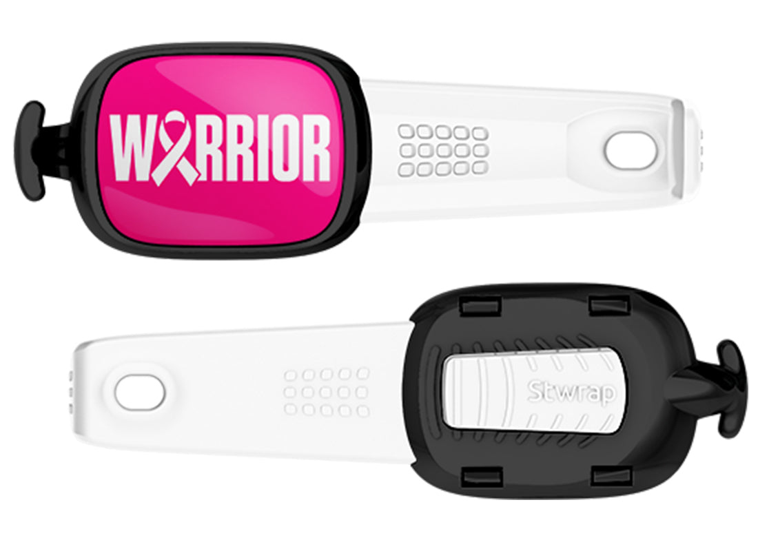 Warrior Breast Cancer Awareness Stwrap bag tag front and back views