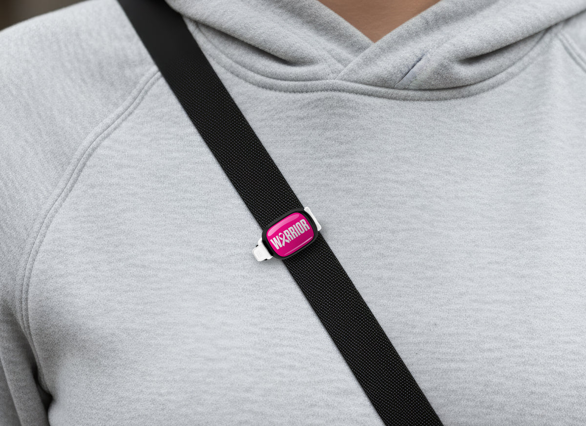 Warrior Breast Cancer Awareness breast cancer awareness Stwrap on a bag in a lifestyle setting
