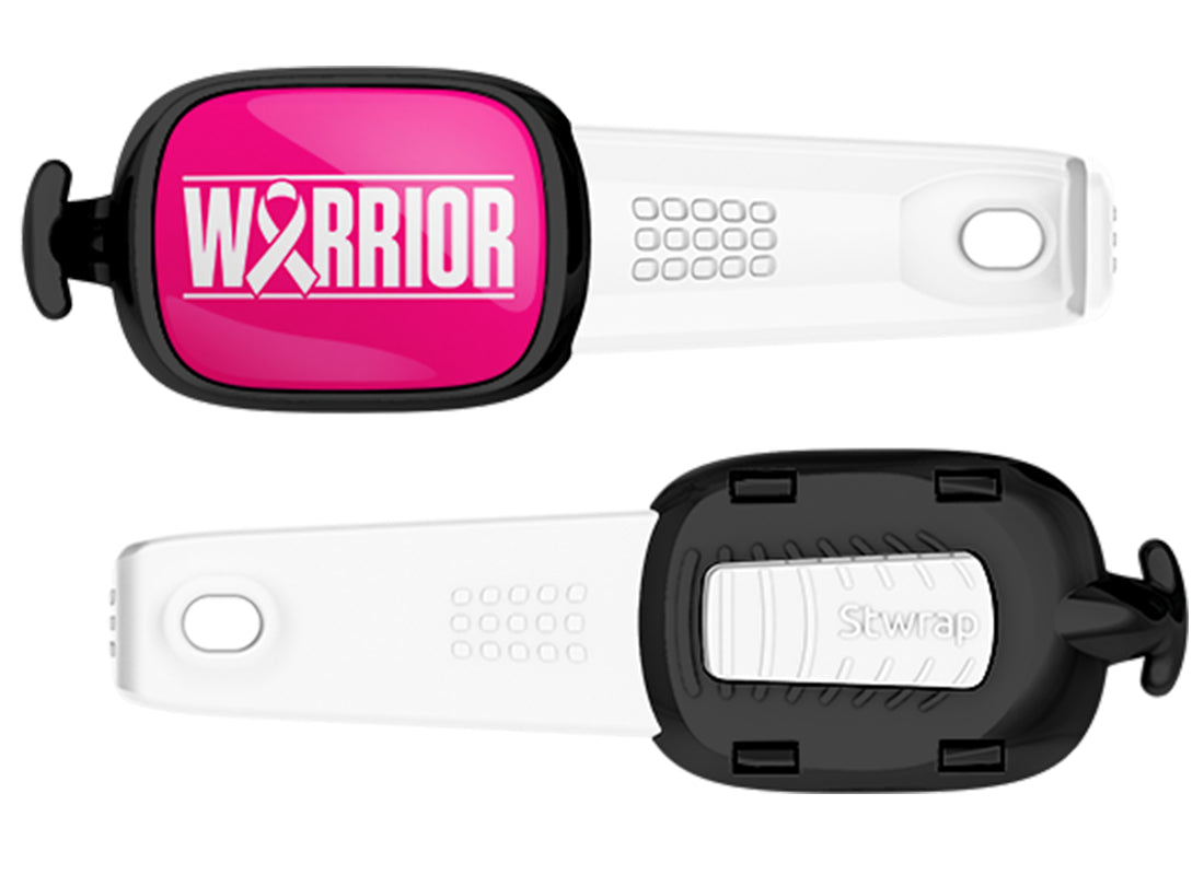 Warrior Two-Line Breast Cancer Awareness Stwrap bag tag front and back views