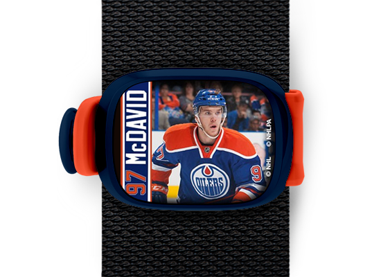 Connor McDavid Bag Tag mounted on a bag strap
