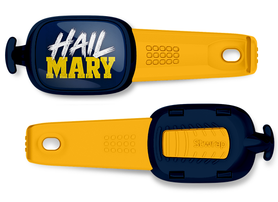 Hail Mary blue and gold college football Stwrap bag tag front and back