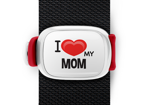i love my mom bag tag stwrap white case red band mounted on backpack strap