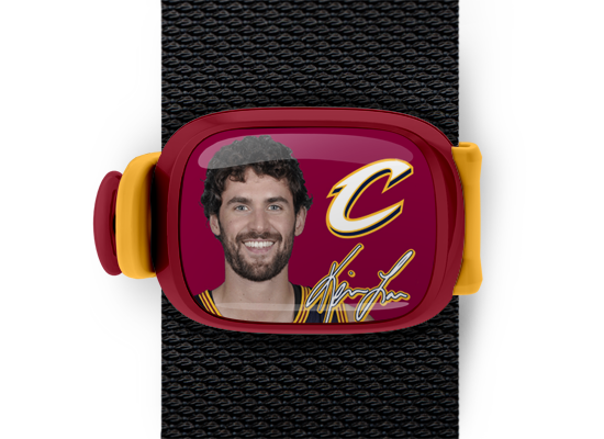 Kevin Love Bag Tag mounted on a bag strap