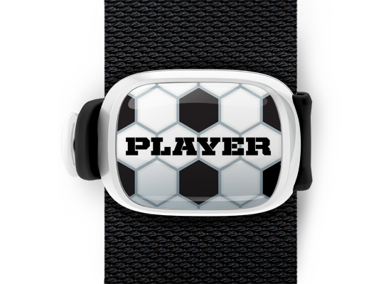 soccer player bag tag stwrap mounted on backpack strap