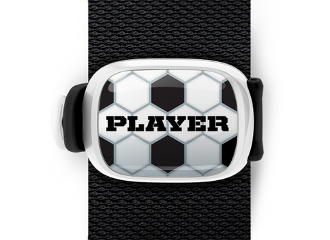 soccer player bag tag stwrap mounted on backpack strap