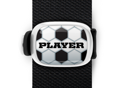 soccer player bag tag stwrap mounted on backpack strap