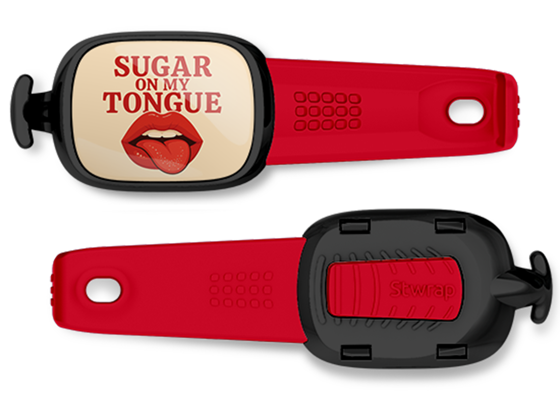 Sugar On My Tongue bag tag Stwrap mounted on backpack strap