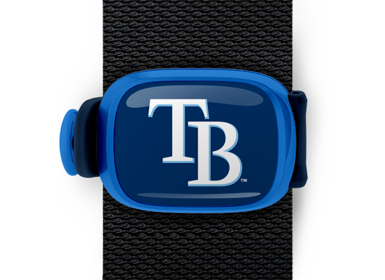 Tampa Bay Rays Bag Tag mounted on a bag strap