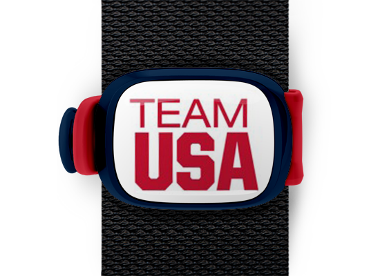 Team USA Bag Tag mounted on a sports bag strap