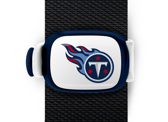 Tennessee Titans Bag Tag mounted on a bag strap