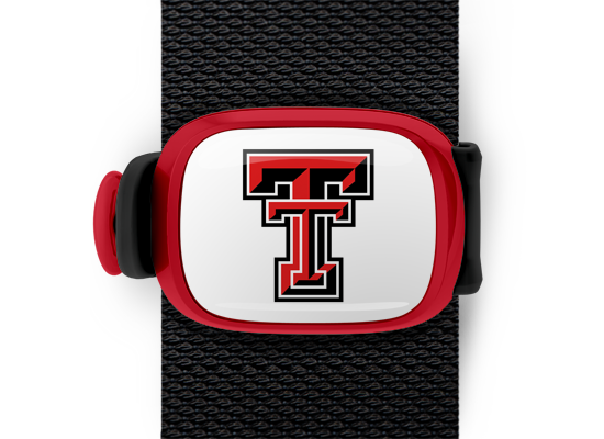 Texas Tech Red Raiders Bag Tag mounted on a bag strap