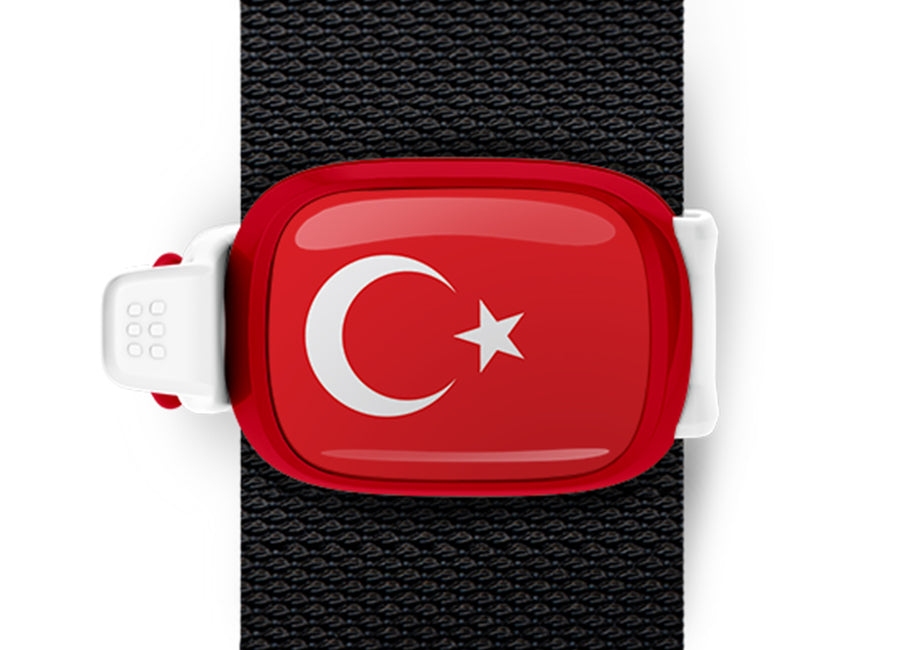 Turkey flag Stwrap bag tag mounted on a bag strap