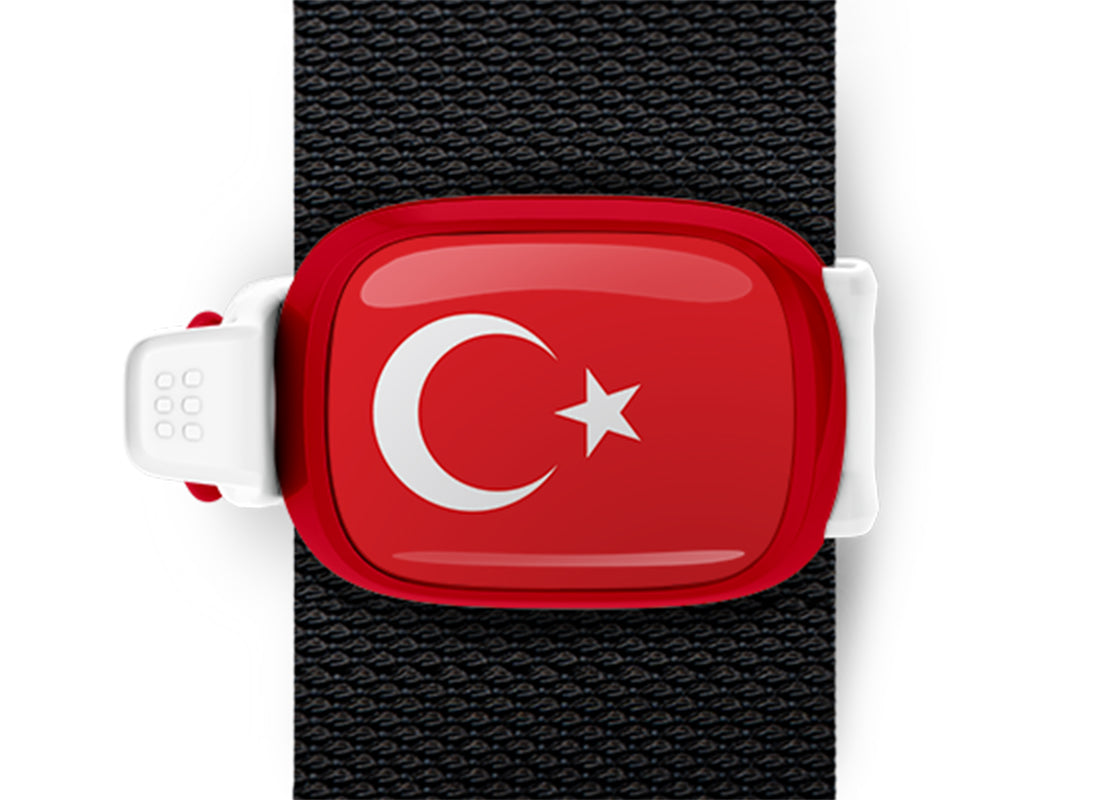 Turkey flag Stwrap bag tag mounted on a bag strap
