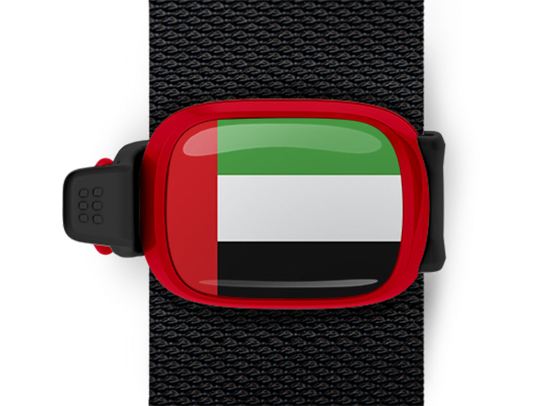 United Arab Emirates flag Stwrap bag tag mounted on a bag strap