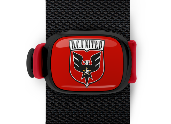 Washington DC United Bag Tag mounted on a bag strap