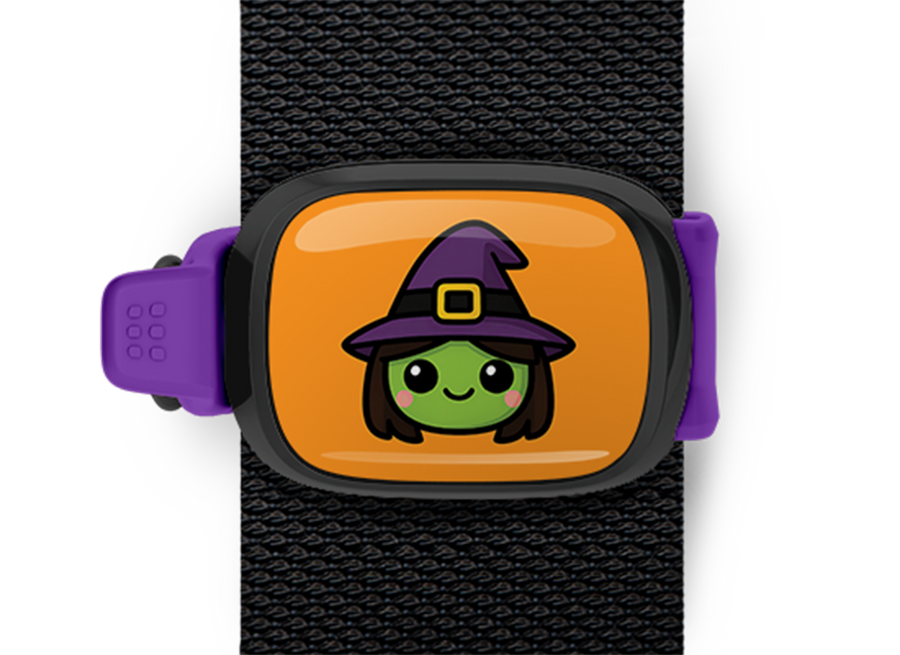 Witch Halloween Bag Tag mounted on a bag strap