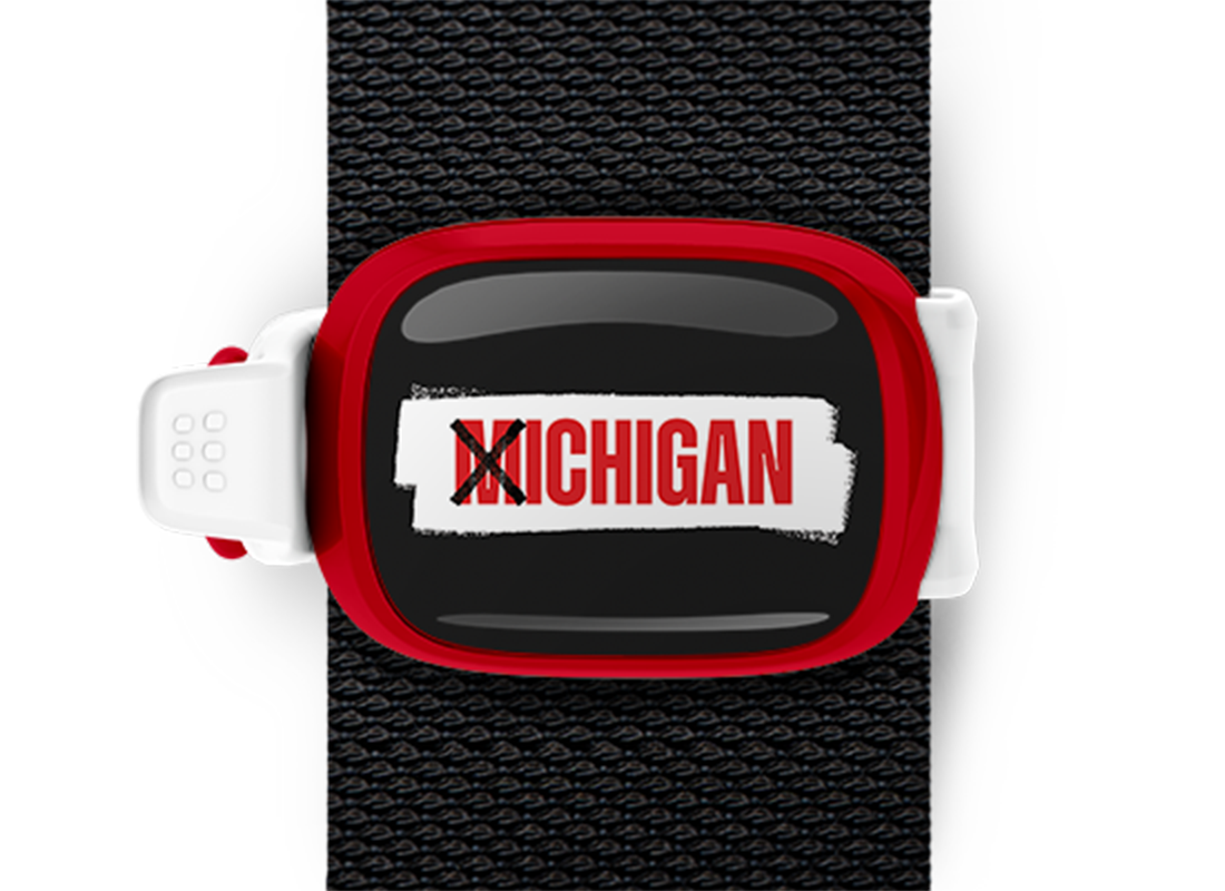 X-ichigan rivalry bag tag Stwrap mounted on backpack strap