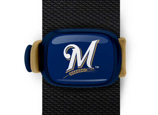 Milwaukee Brewers bag tag Stwrap mounted on backpack strap