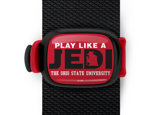 Ohio State Buckeyes Play Like A Jedi Bag Tag mounted on a bag strap