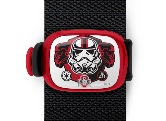 Ohio State Buckeyes Storm Trooper Bag Tag mounted on a bag strap