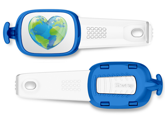 Heart Globe bag tag Stwrap mounted on backpack strap