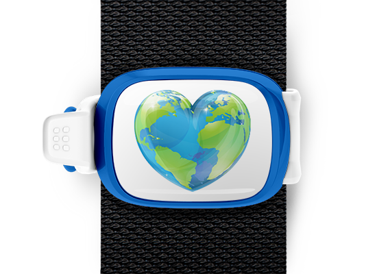 Heart Globe bag tag Stwrap mounted on backpack strap