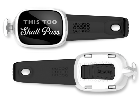 This Too Shall Pass bag tag Stwrap mounted on backpack strap