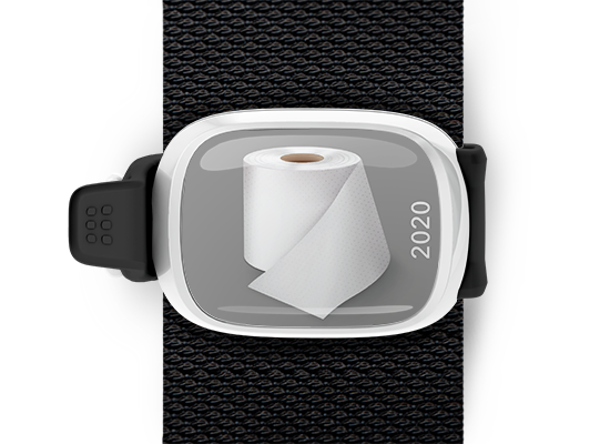 Toilet Paper 2020 Bag Tag mounted on a bag strap