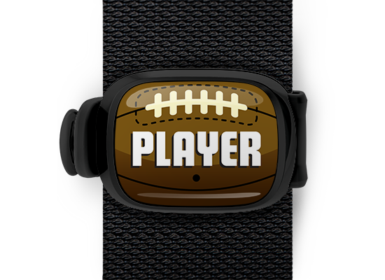 Football Player Bag Tag mounted on a sports bag strap