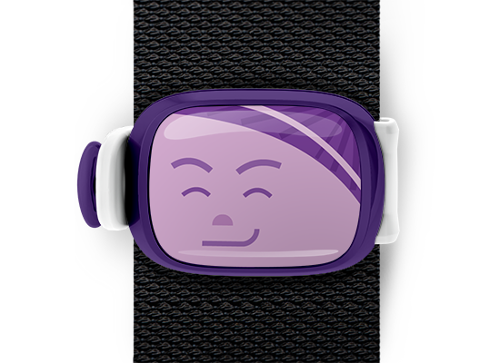 Character Purple Girl Bag Tag mounted on a bag strap