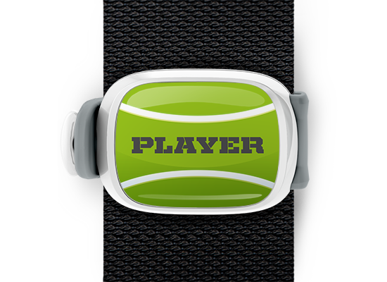 Tennis Player Bag Tag mounted on a sports bag strap